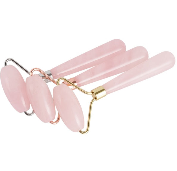 HKM-930707 Rose Quartz Roller Massage Tool for Neck, Face, Back, and Foot Care - 120mm Size