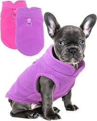 HKM-737235 Warm Fleece Dog Sweater with D-Ring Leash Attachment - 2-Pack Pullover for Small Dogs in Pink & Purple or Blue & Green