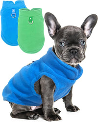 HKM-737235 Warm Fleece Dog Sweater with D-Ring Leash Attachment - 2-Pack Pullover for Small Dogs in Pink & Purple or Blue & Green