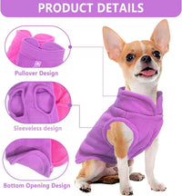 HKM-737235 Warm Fleece Dog Sweater with D-Ring Leash Attachment - 2-Pack Pullover for Small Dogs in Pink & Purple or Blue & Green