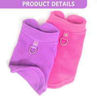 HKM-737235 Warm Fleece Dog Sweater with D-Ring Leash Attachment - 2-Pack Pullover for Small Dogs in Pink & Purple or Blue & Green