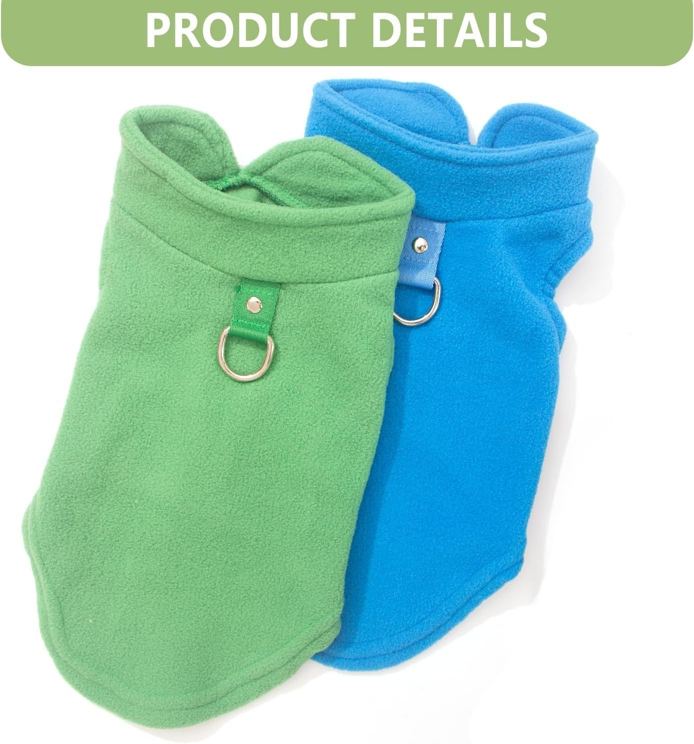 HKM-737235 Warm Fleece Dog Sweater with D-Ring Leash Attachment - 2-Pack Pullover for Small Dogs in Pink & Purple or Blue & Green