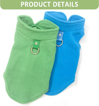 HKM-737235 Warm Fleece Dog Sweater with D-Ring Leash Attachment - 2-Pack Pullover for Small Dogs in Pink & Purple or Blue & Green