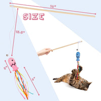 HKM-939219 Interactive Cat Wand with Catnip Fish, Colorful Ribbons, and Bells – Engaging Toy for Indoor Cats and Kittens