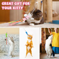 HKM-939219 Interactive Cat Wand with Catnip Fish, Colorful Ribbons, and Bells – Engaging Toy for Indoor Cats and Kittens