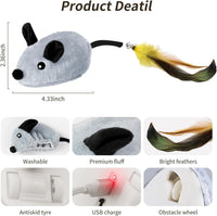 HKM-790867 Automatic Moving LED Cat Mouse Toy with Feather and Bell Tail for Indoor Cats, Rechargeable with Randomized Movement