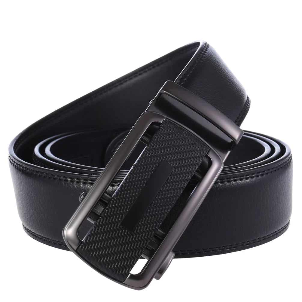 HKM-283219 Stylish Black Leather Automatic Buckle Belt for Men