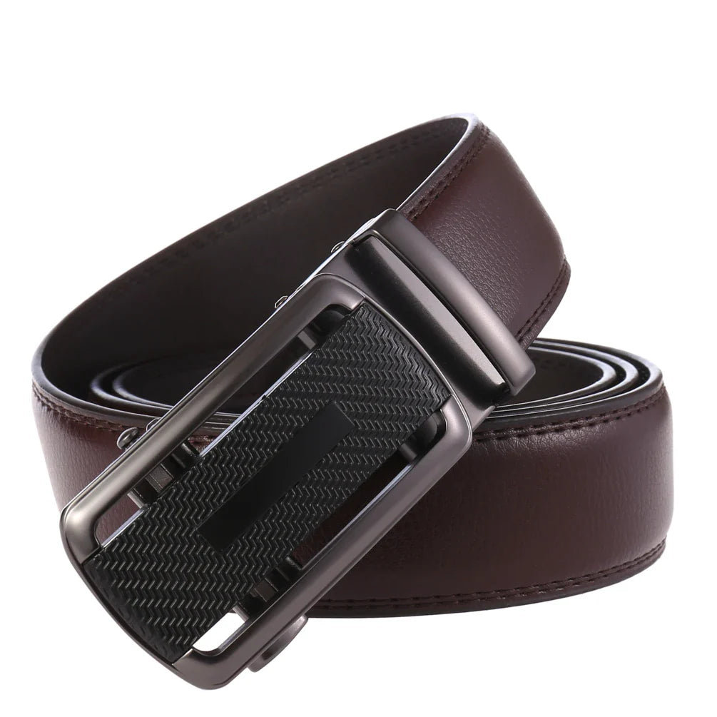 HKM-283219 Stylish Black Leather Automatic Buckle Belt for Men