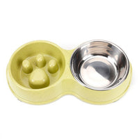 HKM-439443 Stainless Steel Double Bowl Pet Feeder with Non-Slip Base in Pink, Blue, Green, and White