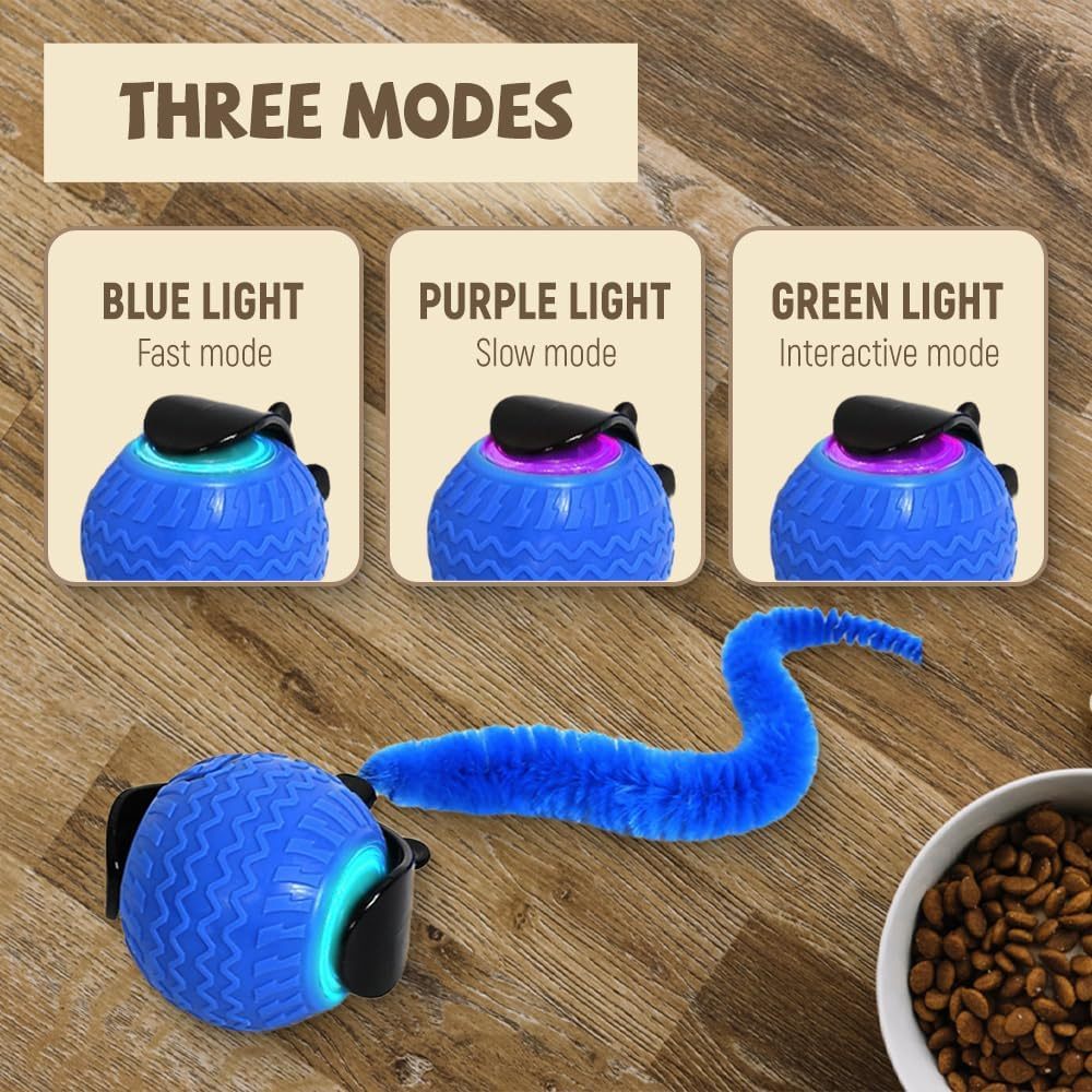 HKM-821331 Interactive Self-Rolling Cat Ball Toy with Mouse Cord for Indoor Playtime