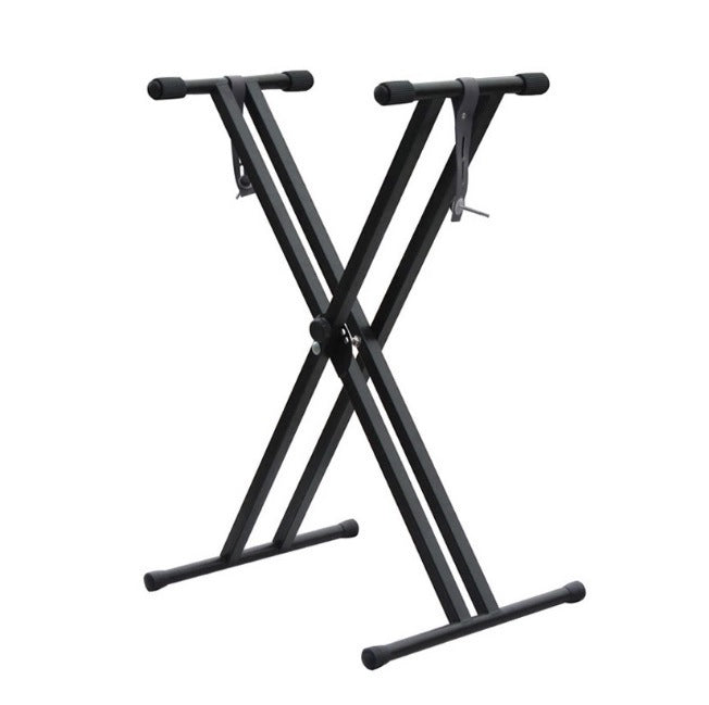 KTX-942995 Adjustable Double-Tube Keyboard Stand for Electronic Organs - Black Iron Construction