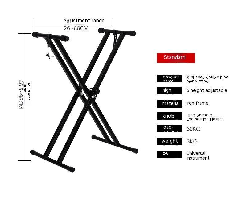 KTX-942995 Adjustable Double-Tube Keyboard Stand for Electronic Organs - Black Iron Construction