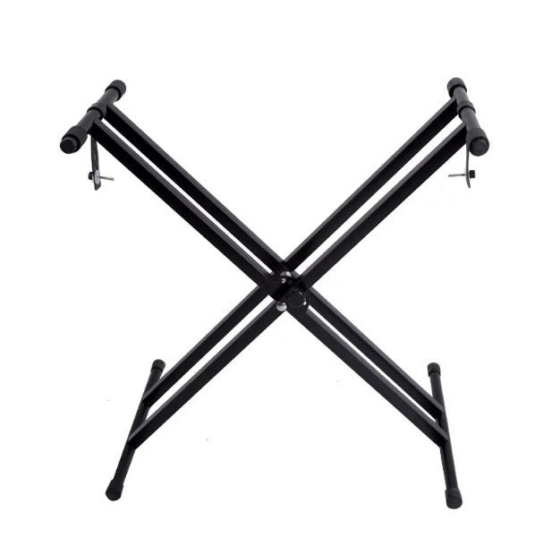 KTX-942995 Adjustable Double-Tube Keyboard Stand for Electronic Organs - Black Iron Construction