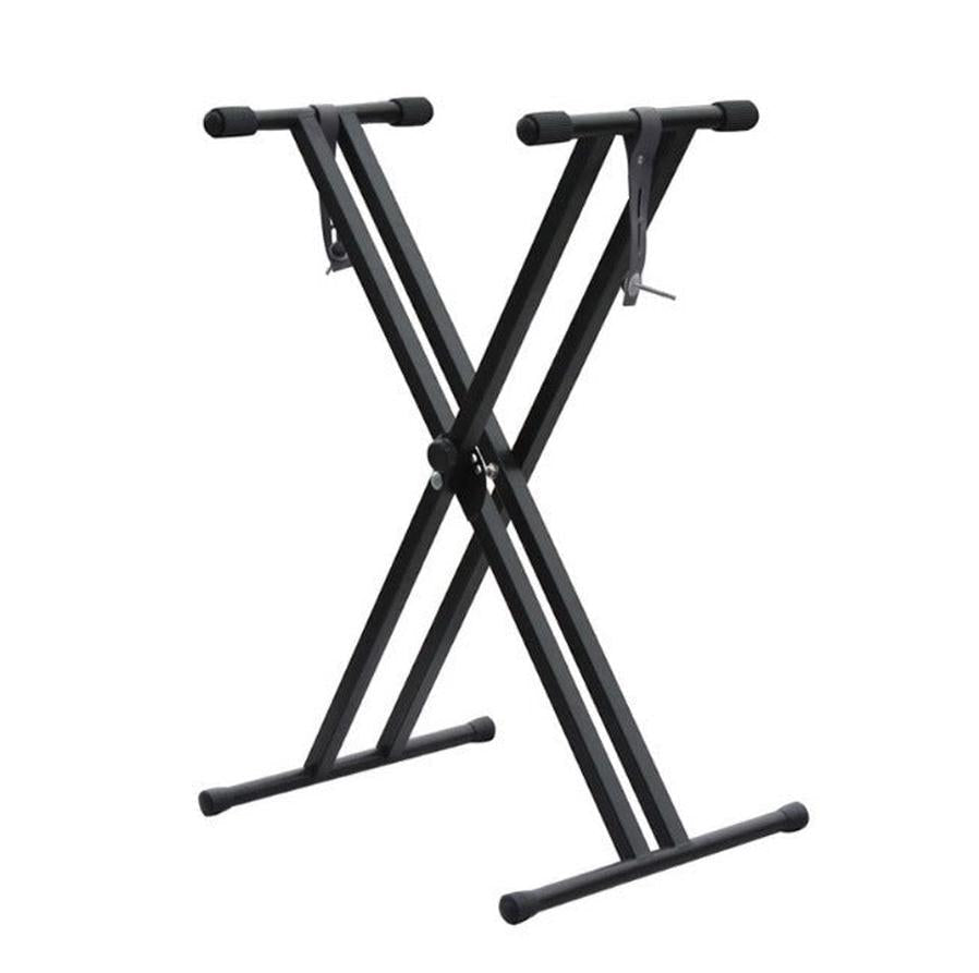 KTX-942995 Adjustable Double-Tube Keyboard Stand for Electronic Organs - Black Iron Construction