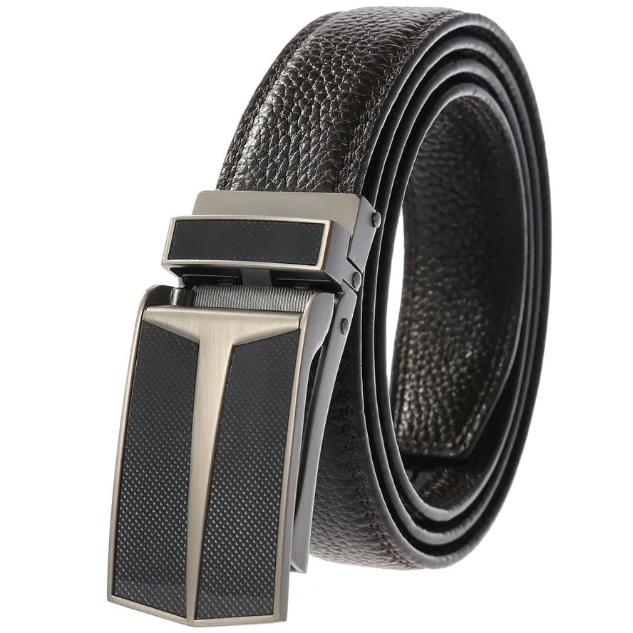 HKM-528403 Men's Automatic Buckle Leather Belt with Simple Alloy Design