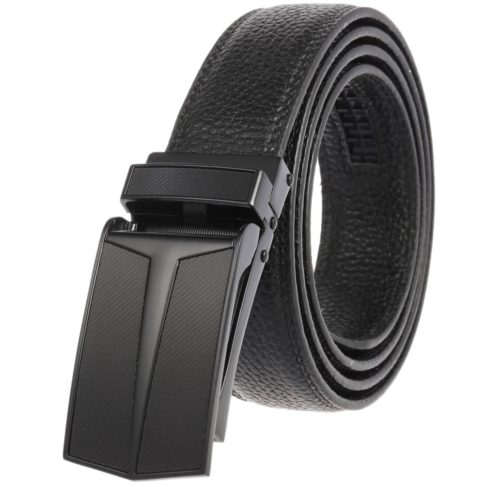 HKM-528403 Men's Automatic Buckle Leather Belt with Simple Alloy Design