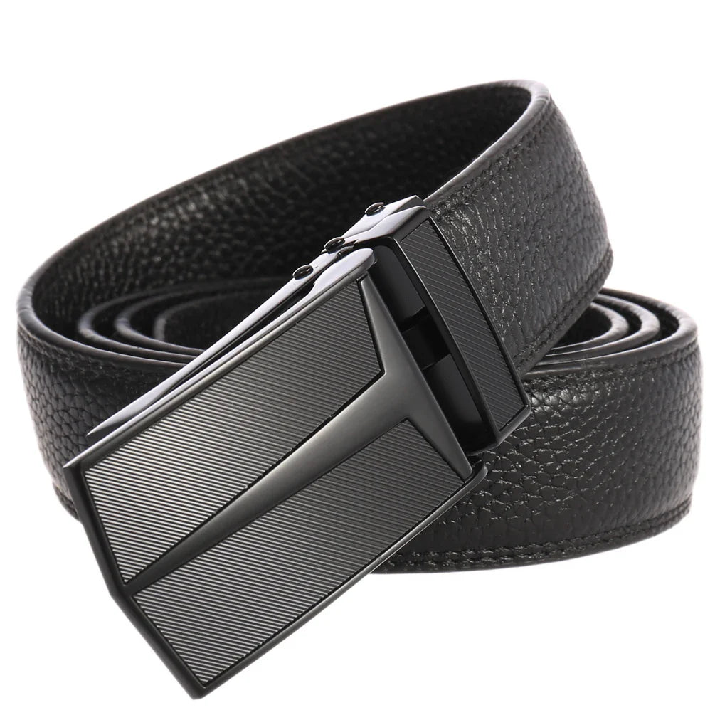HKM-528403 Men's Automatic Buckle Leather Belt with Simple Alloy Design