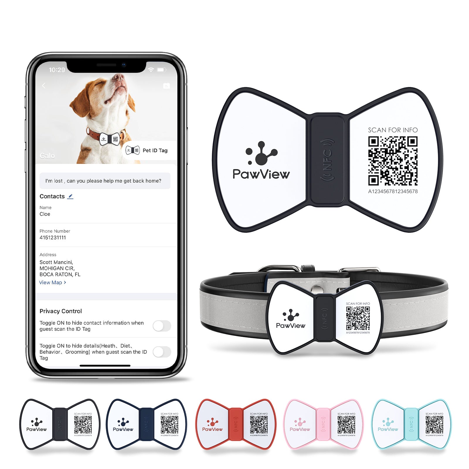 HKM-767507 Smart QR Code Pet Tag with Silicone Bowknot Design for Puppy and Cat Safety