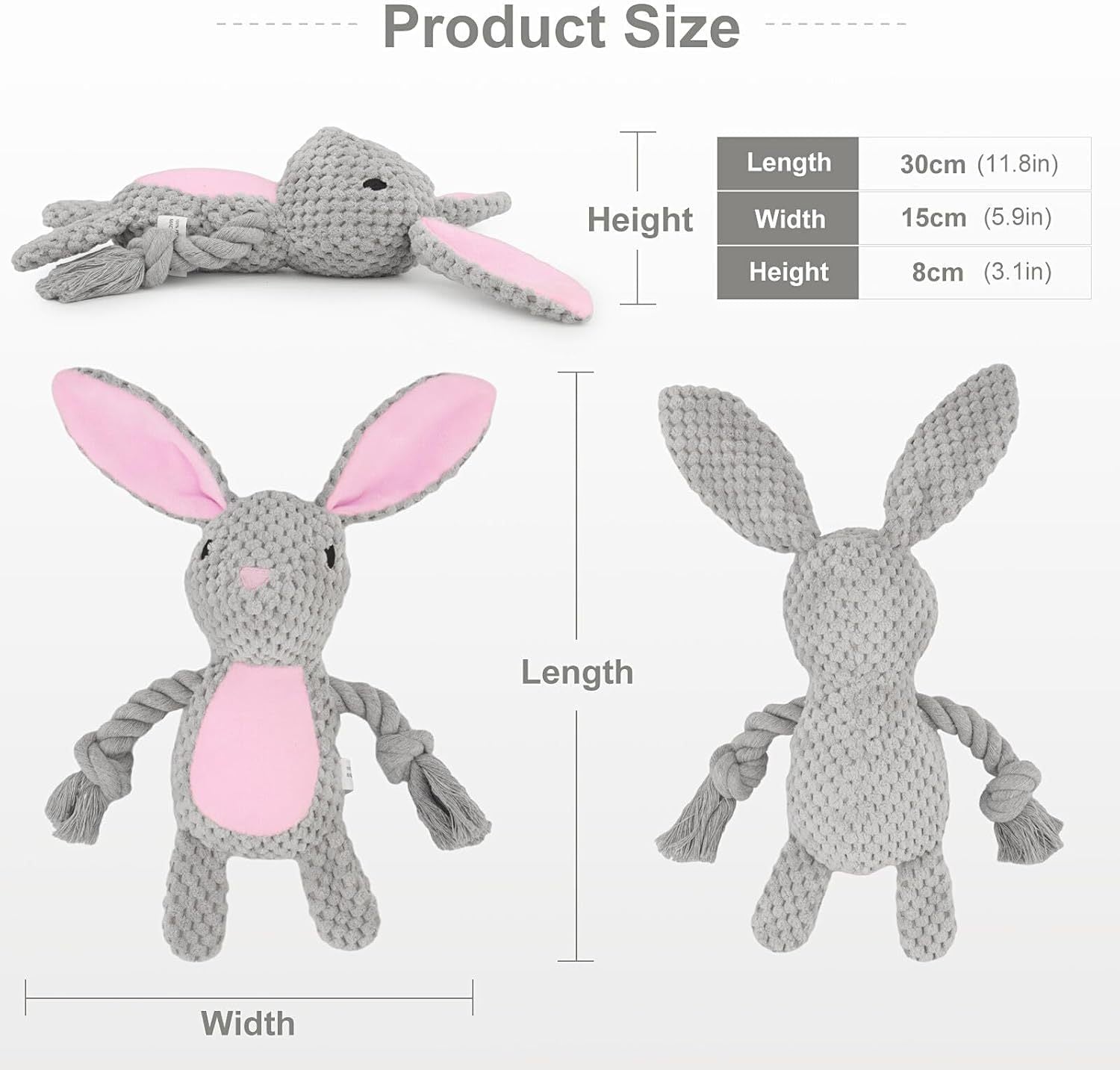 HKM-847507 Interactive Squeaky Plush Dog Toy with Crinkle Paper and Cotton Rope for Small to Medium Dogs