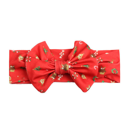 HKM-250323 Bow Print Headband for Children - Woven Fabric Accessory