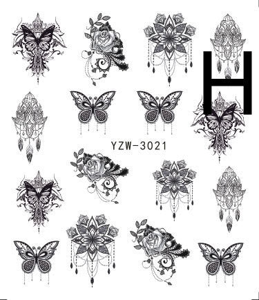 HKM-917779 Black Butterfly Water Nail Art Stickers - Simple and Stylish Design, 6.2 x 5.5 CM