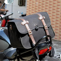 HKM-319443 Motorcycle Rear Seat Bag Vintage Batik Canvas with Cowhide Leather, Waterproof Helmet Carrying Bag