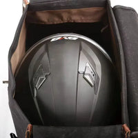 HKM-319443 Motorcycle Rear Seat Bag Vintage Batik Canvas with Cowhide Leather, Waterproof Helmet Carrying Bag