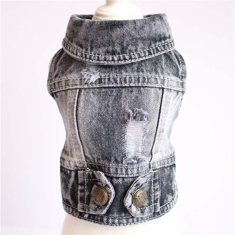 HKM-084179 Denim Dog Jacket with Hood and Fringe ¨C Stylish Pet Vest for Small Dogs and Cats