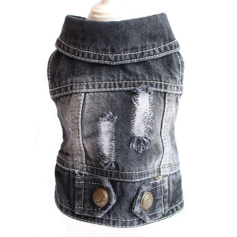 HKM-084179 Denim Dog Jacket with Hood and Fringe ¨C Stylish Pet Vest for Small Dogs and Cats