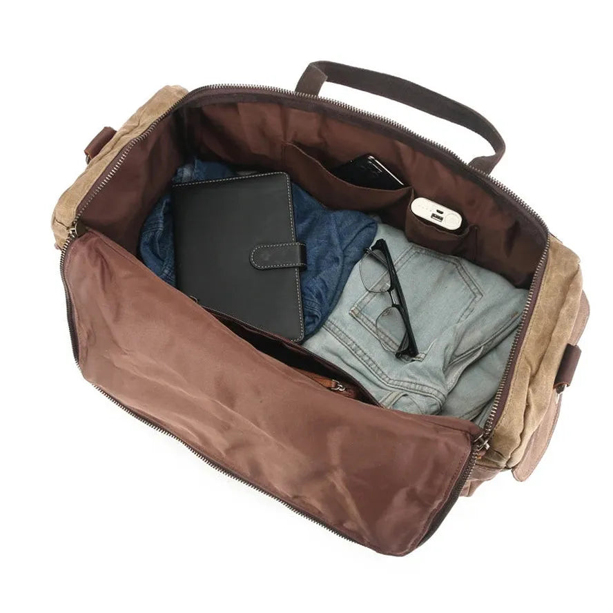 KTX-681235 Retro Waterproof Men's Travel Bag - Large Capacity Fitness and Outdoor Shoulder Bag in Dark Grey, Khaki, and Army Green