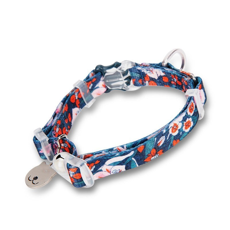 HKM-011859 Fragmented Flower Design Cat Collar with Bell - Multiple Sizes Available