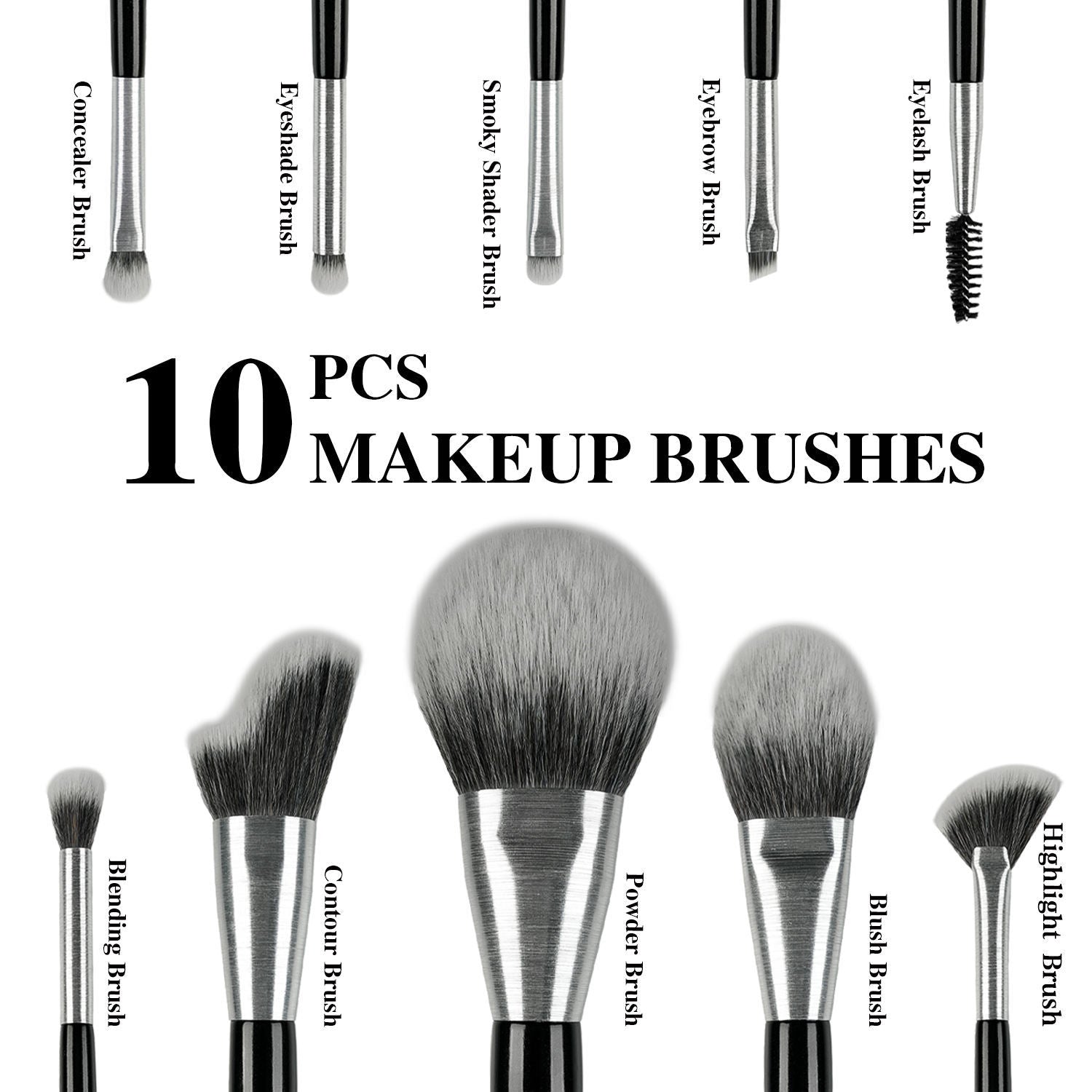 HKM-480339 10-Piece Christmas Makeup Brush Set with Synthetic Kabuki Brushes for Foundation, Concealer, and Eyeshadow Application