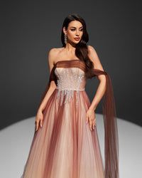 HKM-233171 Elegant Brown Evening Gown for Women - Style EZ25017