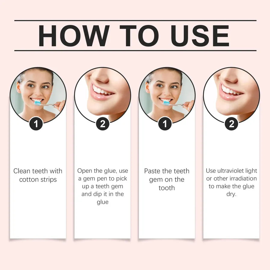 JMT-123786 Tooth Gem Application Kit with Silver Gems, Adhesive, and UV Light