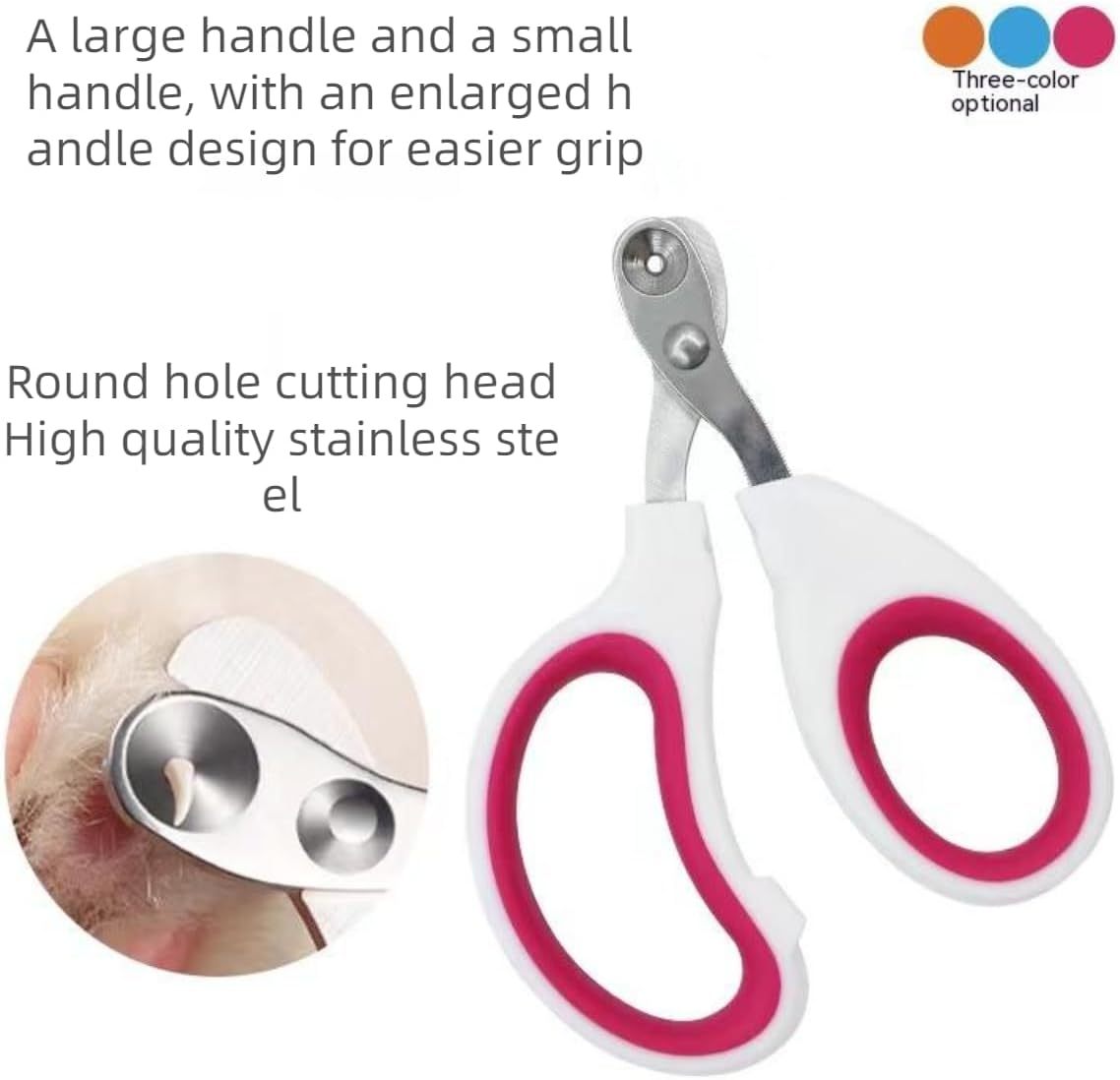 HKM-990099 Pet Nail Clippers with Circular Cut Hole - Sharp Angled Blade, Comfortable Grip, Safe Trimming for Cats, Birds, and Reptiles