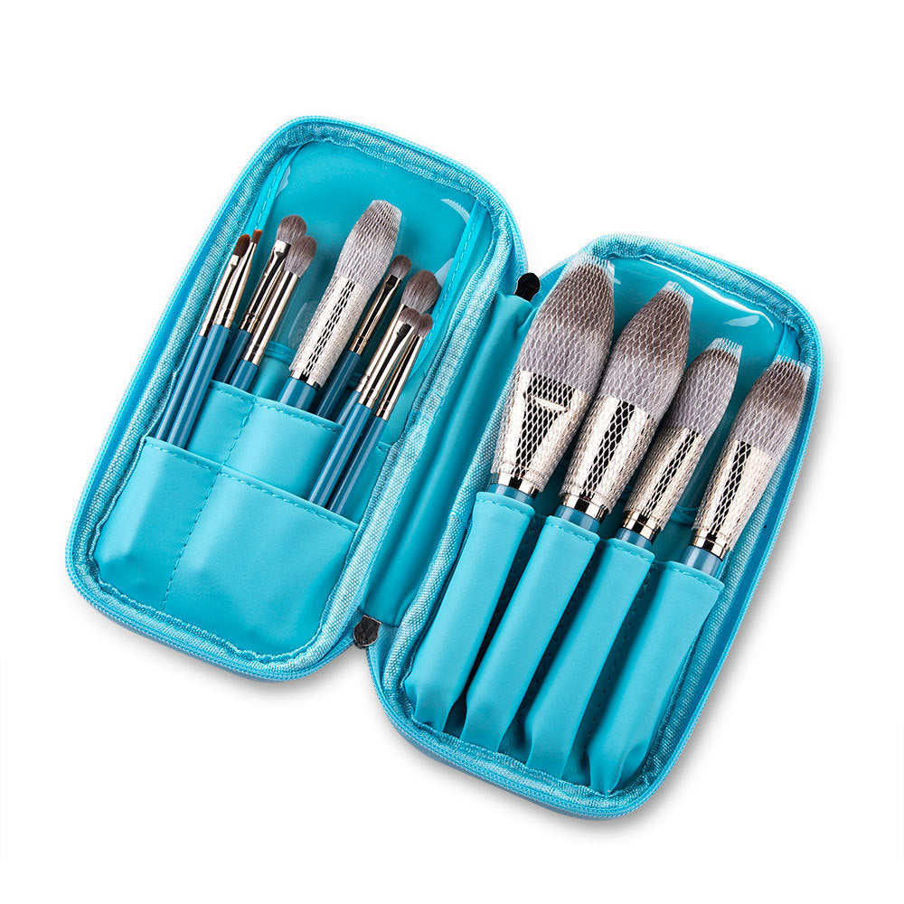 HKM-446419 13-Piece Professional Makeup Brush Set with Wooden Handles and Leather Carrying Bag