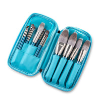 HKM-446419 13-Piece Professional Makeup Brush Set with Wooden Handles and Leather Carrying Bag