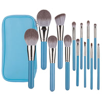HKM-446419 13-Piece Professional Makeup Brush Set with Wooden Handles and Leather Carrying Bag