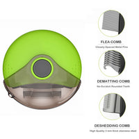 HKM-839315 3-in-1 Rotating Pet Comb Brush in Orange and Green - ABS, PC, Stainless Steel, Compact Size
