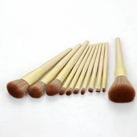 HKM-804563 11-Piece Yellow Makeup Brush Set with Nylon Bristles and Long Handles