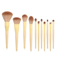 HKM-804563 11-Piece Yellow Makeup Brush Set with Nylon Bristles and Long Handles