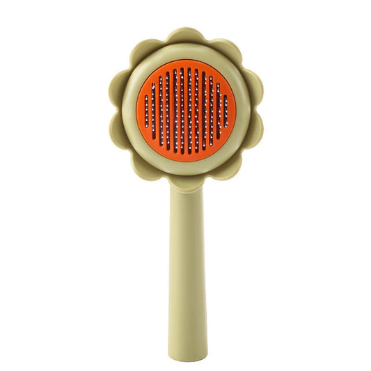 HKM-674323 Self-Cleaning Stainless Steel Cat and Dog Grooming Brush - Flower Shape Shedding Tool