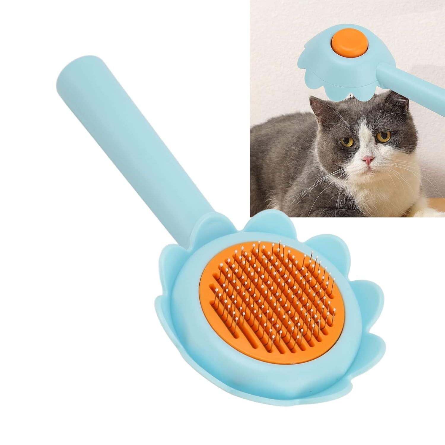 HKM-674323 Self-Cleaning Stainless Steel Cat and Dog Grooming Brush - Flower Shape Shedding Tool