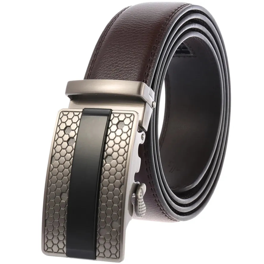 HKM-595091 Men's Leather Belt with Alloy Automatic Buckle - Custom Fit Design