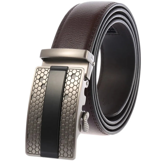 HKM-595091 Men's Leather Belt with Alloy Automatic Buckle - Custom Fit Design