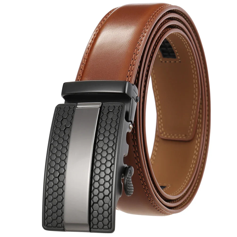 HKM-595091 Men's Leather Belt with Alloy Automatic Buckle - Custom Fit Design