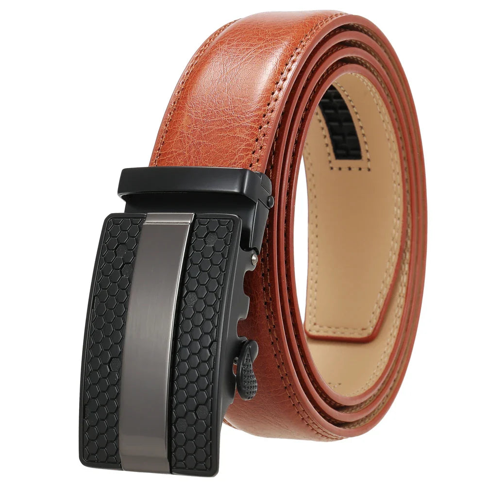HKM-595091 Men's Leather Belt with Alloy Automatic Buckle - Custom Fit Design