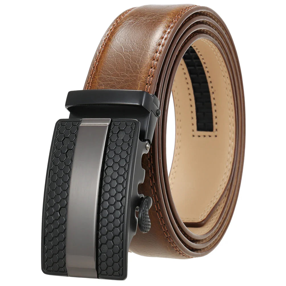 HKM-595091 Men's Leather Belt with Alloy Automatic Buckle - Custom Fit Design