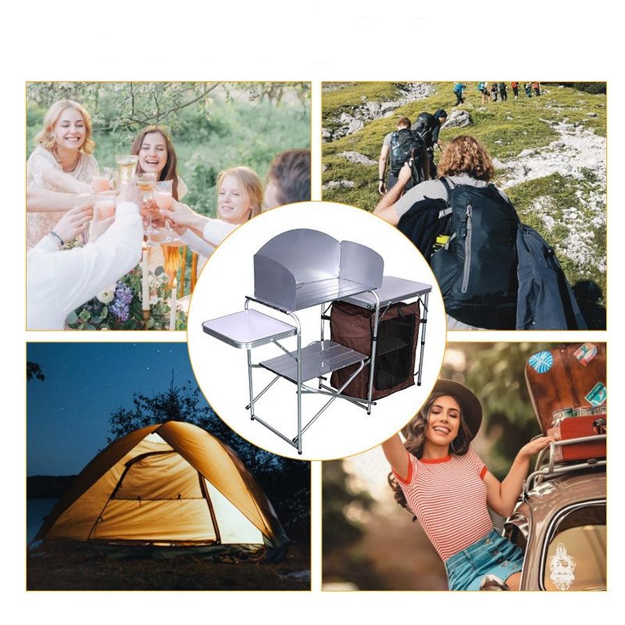 KTX-430419 Double-decker Outdoor Camping Storage Rack with Mobile Barbecue Table