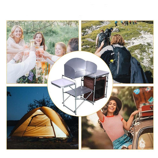 KTX-430419 Double-decker Outdoor Camping Storage Rack with Mobile Barbecue Table